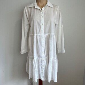 Chic White Button-Up Long Sleeve Dress